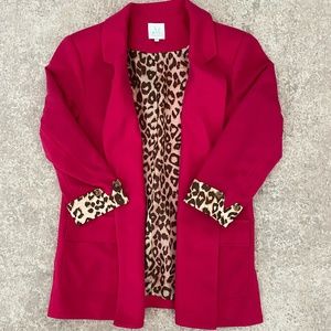 Hot Pink Blazer with Leopard Print Sleeve Cuffs and Interior Lining (S) NWOT